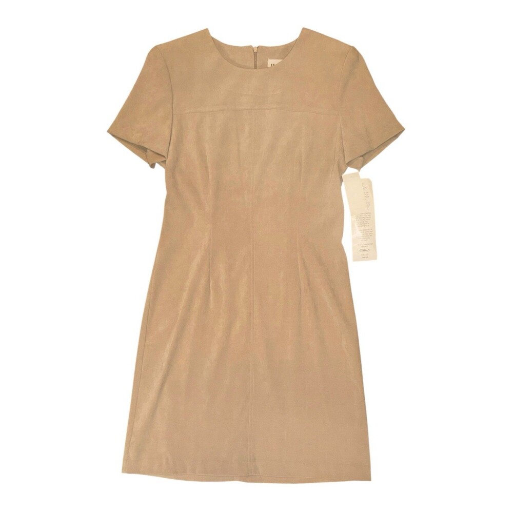 NWT Maren Vintage Beige Faux Suede Short Sleeve Sheath Dress Women’s Size 8 NEW